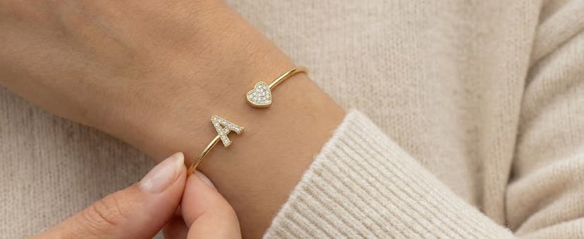 Adjustable Open Cuff Bracelet, Dainty Letter Jewelry, Daughter Sister Bridesmaid Friend, Birthday Christmas Graduation Gift Gold Bracelets for Women Teen Girls, 14K Gold Plated Initial Heart Bangle B0BN2VW1K4
