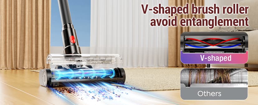 Cordless Vacuum Cleaner, 450W/40Kpa Stick Vacuum with Powerful Suction, 50Min Vacuum Cleaner for Home, Anti-tangle and 1L Dust Cup, 8 in 1 Lightweight Vacuum for Hardwood Floor Carpet Pet Hair
