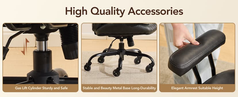 YFO Home Office Desk Chair Office Rubber Casters Ergonomic Computer Chair with Lumbar Support Adjustable Height Rolling Swivel Executive Task Armrests Chair, Black PU