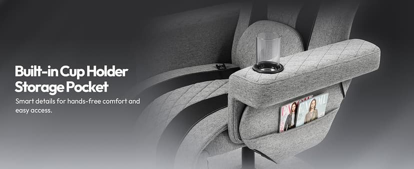 Dowinx Racing Style Gaming Recliner Chair with Massage Lumbar Support, Footrest, Cup Holder, Side Pouch, High Back Ergonomic Video Game Chair Reclining No Wheels Heavy Duty, Fabric Gray