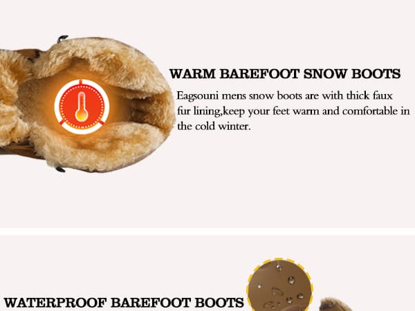 Eagsouni Womens Mens Barefoot Boots | Waterproof Winter Snow Boots | Warm Ankle Booties with Arch Support | Wide Width Hike Work Shoes | Zero Drop Sole |