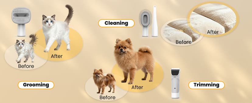 FIXR Dog Grooming Vacuum, All-in-One Pet Grooming Kit with Hair Clipper & Shedding Brush, Low Noise 12,000Pa Dog Hair Remover Vacuum, Pet Groomer Set with Cleaning Brushes, PG01