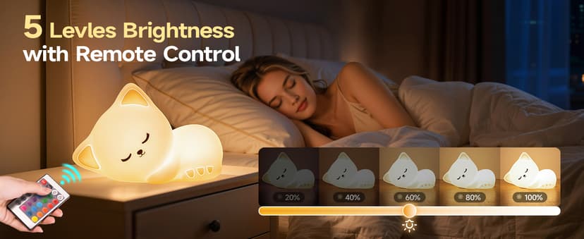 5-Level Dimmable Tap Night Light with Rechargeable Battery. Cute Stuff,Cat Room Decor & Gifts for Women,Adults, Teens & Kids. Mubarek Sleepy Cute Cat Gifts - 16-Color Silicone Night Light with Remote B0D8QGT88D