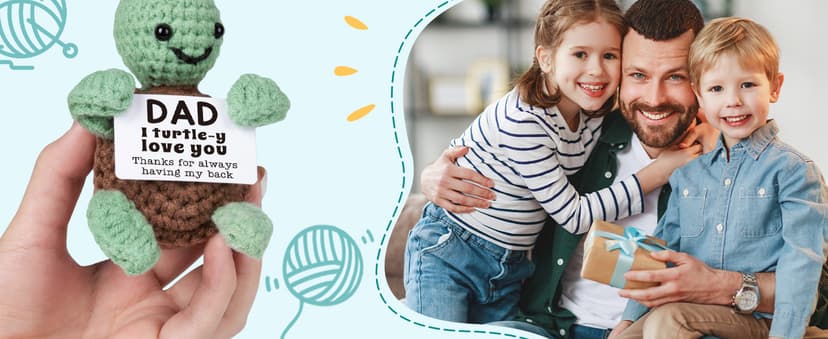 Mini Funny Turtle Dad Gifts from Daughter Son Wife, Birthday Gifts for Dad Father Daddy Presents, I Love You Small Cute Stuff Things, Handmade Emotional Positive Crochet Turtle