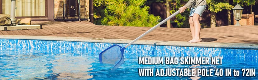 Poolvio Swimming Pool Leaf Skimmer Net, with 5 Sections Telescopic Aluminum Pole & Nylon Medium Fine Mesh Pool Net, Pool Cleaning Tool for Removing Leaves & Debris