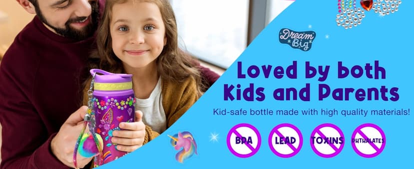 PURPLE LADYBUG Decorate Your Own Water Bottle Kit for Girls - Gifts for Ages 5 6 7 8 9 10 Year Old Girl Birthday, Girl Christmas Gifts Unicorn Toys Crafts Kids Ages 6-12