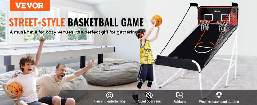 VEVOR Foldable Basketball Arcade Game, 2 Player Indoor Basketball Game, Home Dual Sport with 5 Balls, 8 Game Modes, Electronic Scoreboard, and Inflation Pump,Adults