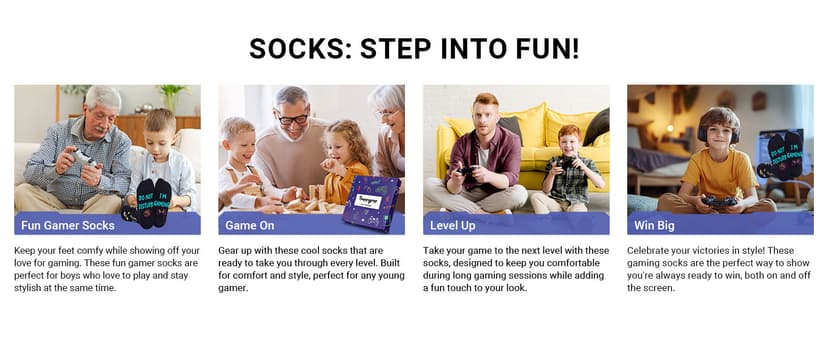 Gamer Gifts for Teens Boys - Video Game Gifts, Gaming Socks for Kids 4-18 Years with Greeting Card