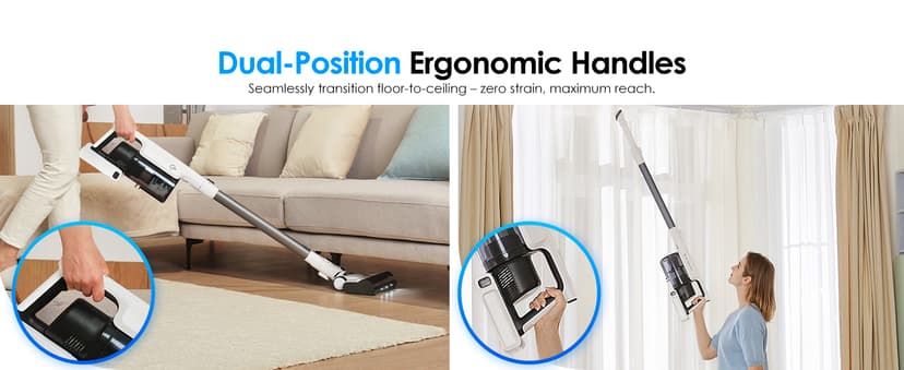 Tineco A30S Cordless Stick Vacuum Cleaner, 160W Suction, 60Min Runtime, 1L Larger Dustbin, ZeroTangle Brush, PureCyclone Tech, LED Headlight, White