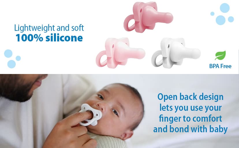 Dr. Brown's Happy Paci 100% Silicone Baby Pacifier, Contoured One-Piece Design, Light Pink/Pink/White, 0-6m, BPA-Free, 3-Pack