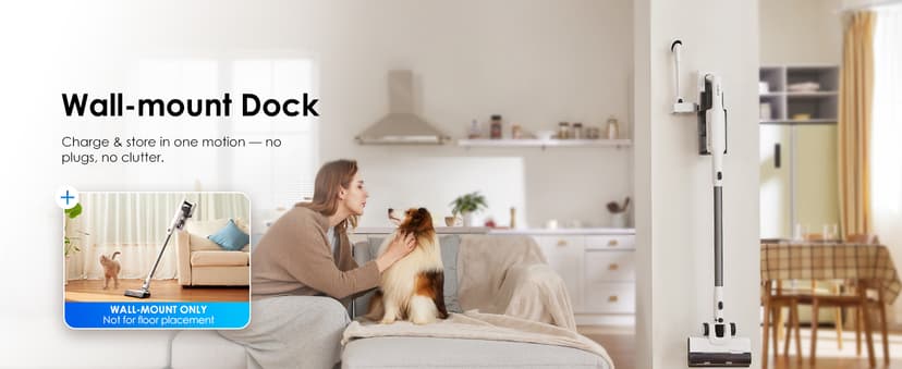 Tineco A30S Cordless Stick Vacuum Cleaner, 160W Suction, 60Min Runtime, 1L Larger Dustbin, ZeroTangle Brush, PureCyclone Tech, LED Headlight, White