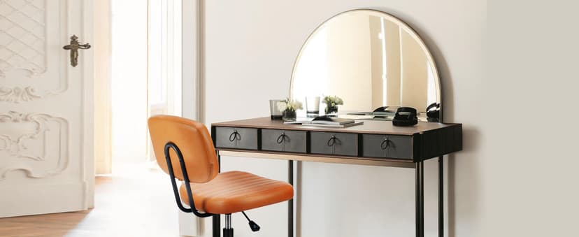 Sweetcrispy Small Office Desk Chair - Armless PU Leather with Comfy Lumbar Support, Height Adjustable Rolling Swivel Task for No Arms, for Adult, Student, Bedroom, Home, Vanity, Brown