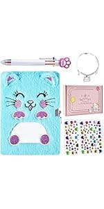 Cat Diary with Lock, Gift for 6 7 8 Year Old Girl, Secret Diary Journal Notebook with Coin Purse, Multicolored Pen, Post-it Note, Stickers, Practical Gift for Birthday (A Happy Cat)