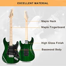 GLARRY Full Size Electric Guitar for Music Lover Beginner with 20W Amp and Accessories Pack Guitar Bag (GREEN, 39" Right Handed)