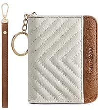 BOSTANTEN Credit Card Holder Wallet RFID Blocking Leather Small Wallet for Women Zipper Keychain Wallet with Wristlet Beige&Brown