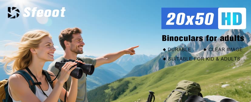 20x50 High Powered Binoculars for Adults, Clear Durable Binoculars for Bird Watching Sightseeing Wildlife Watching Travel Hunting Football Games Stargazing with Carrying Case & Strap