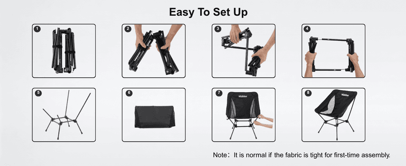 Wildhiker Lightweight Camping Chair – Folding Portable Chair for Adults, 2.16 lbs with Square Base and Carry Bag for Travel, Fishing, Motorcycle, Festival– Black