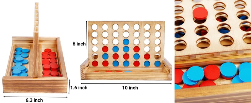 Glintoper Tic Tac Toe & 4 in a Row Tables Game Set, Classic Board Line Up 4 for Living Room Rustic Table Decor and Use as Game Top Wood Guest Room Decor Strategy Board Games for Families