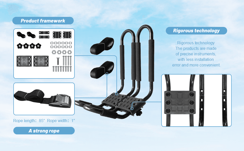 Kayak Roof Rack, 2 Pair J-Bar Roof Rack with 4 Ropes. Heavy Duty Kayak Roof Carrier for Your Canoe SUV and Trucks