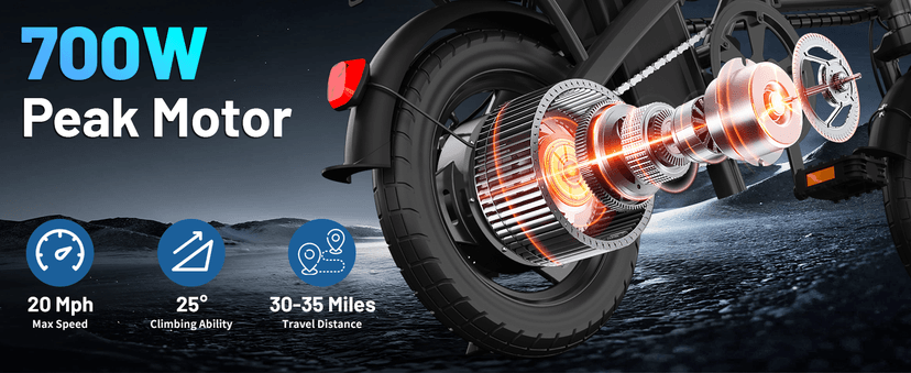 Foldable Electric Bike for Adults and Teens, 700W Peak Motor Ebike with 30-60 Miles PAS Range, 14" Folding Mini E Bike for Commute, Electric Bicycle with 48V Removable Battery