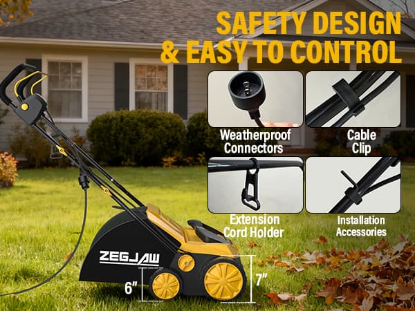 ZEGJAW 15” Artificial Turf Sweeper, 13 Amp Lawn Sweeper, Support 5-Position Depth Adjustment with 45L Removable Collection Bag, Quick-Fold, for Artificial Grass, Keep Your Yard Tidy