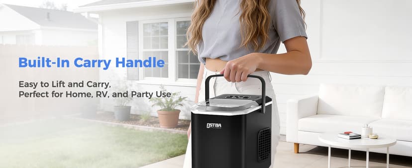 OSTBA Countertop Ice Maker Machine, Portable Ice Maker Makes 9 Bullet Ice Cubes in 6 Minutes, 26Lbs/Day Ice Makers Countertop with Self-Cleaning, Compact Mini Ice Maker for Home Kitchen RV Party