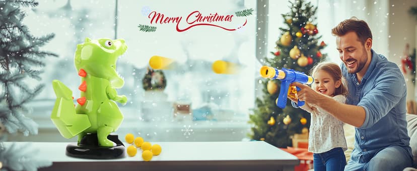 EagleStone Dinosaur Shooting Toys for Boys 5 6 7 8 9 Years Old, Electronic Kids Target Games w/ Air Pump Gun, LCD Score Record, Sound, 24 Foam Balls, Birthday Party Favor,Christmas Gifts for Toddlers