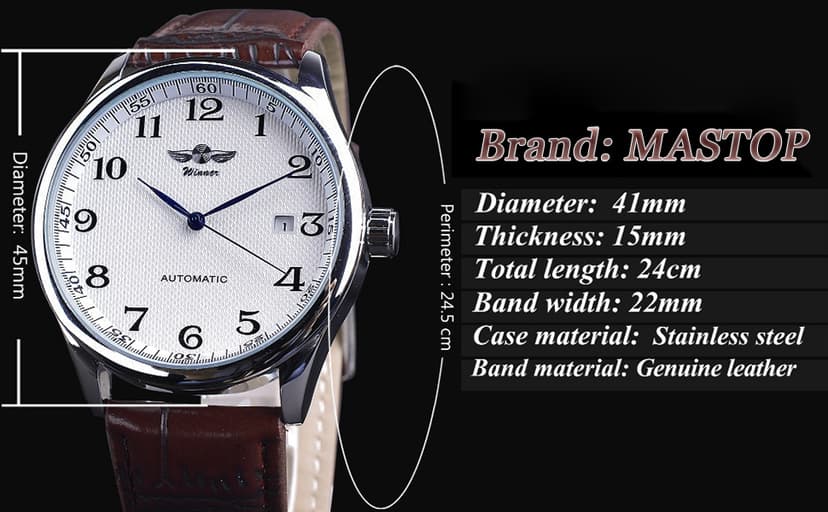 MASTOP Men's Classic Automatic Mechanical Day Calendar Luxury Leather Band Watch