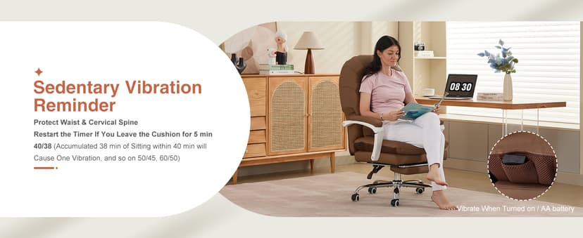Ergonomic Office Chair for Big and Tall with Lumbar Support,Brown PU Leather High Back Executive Chair with Sedentary Vibration Reminder,Foot Rest,Reclining Function for Long Hours of Home Office
