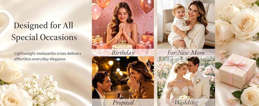 11 Round Moissanites,D-VVS1,Gifts for Christian Women,Religious Faith Jewelry|Anniversary Birthday Gifts for Wife Her w/LED Infinity Moissanite Cross Necklace for Women|S925 18K Gold Filled B0GVN8C6P5