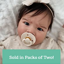 Itzy Ritzy Natural Rubber Newborn Pacifiers (Set of 2) – Baby Pacifiers with Cherry-Shaped Nipple & Large Air Holes for Added Safety; Set of 2 Binkies in Coconut & Toast (Ages 0 – 6 Months)