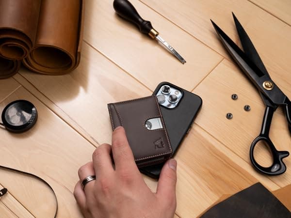 Kingly Cash Clip Slim Leather Wallet for Men with RFID Blocking & Money Clip - Minimalist Front Pocket Bifold Wallet Holds 12 Cards - Secure Card Holder with Easy Access Pull Tab