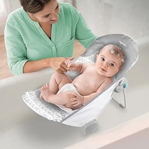 Ingenuity Foldaway 2-Position Baby Bath Seat, Adjustable Support for Sink or Bathtub, Ages 0-6 Months up to 20 Pounds, Machine-Washable Sling