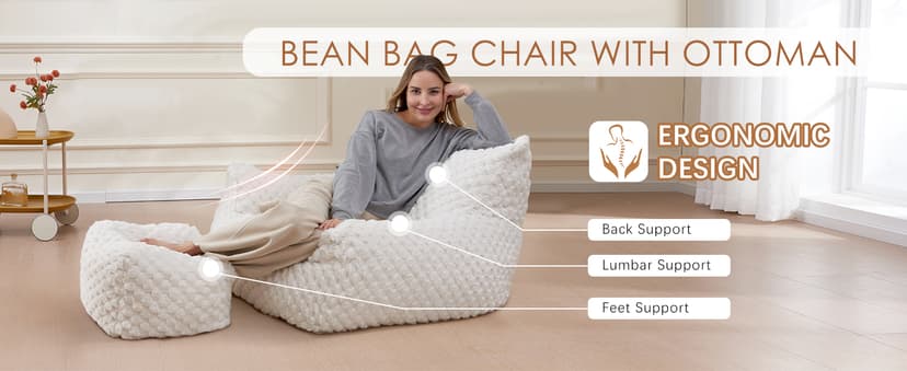 Gaming Chair Comfy Bean Bag Couch Sofa Chair for Bedroom, Modern Faux Fur Reading Bean Bag Chairs for Adults Teens, Living Room Adult Bean Bag Chair with Footrest