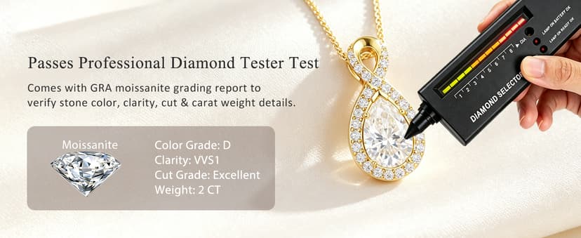 D-VVS1|18K Gold Plated S925 Sterling Silver Women's Jewelry Gift for Women Christmas Mothers Valentines Day, w/LED Gift Box 2CT Moissanite Necklaces for Women Anniversary Birthday Gift for Wife Her B0H94B9M51