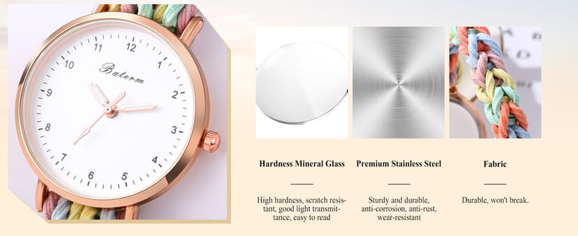 JewelryWe Womens Stretch Band Watches: Analog Quartz Elastic Watch Colorful Weave Rope Expansion Band Wristwatch for Valentine's Day