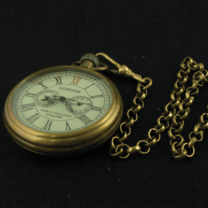 VIGOROSO Men's Vintage Full Copper Hand-Wind Mechanical Second&24hours Sub-dials Pocket Watch in Box