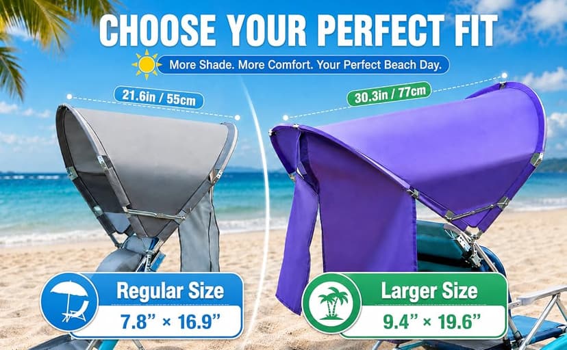 Universal Wind-Resistant Chair Umbrella Canopy, Foldable Portable UPF 50+ Sun Shade Attachment with Adjustable Clamp, Fits Most Beach, Camping, Lawn, Sports, Tanning, Zero Gravity Chairs, Patented