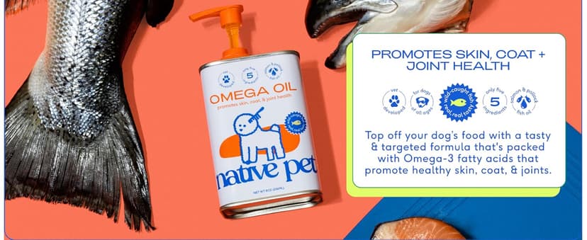 Native Pet Omega 3 Fish Oil for Dogs & Cats - Promotes Healthy Skin, Shiny Coat, & Strong Joints - Made with Wild Alaskan Salmon Oil for Dogs – Tasty, Fast-Absorbing Omega 3 6 9 Liquid Supplement- 8oz