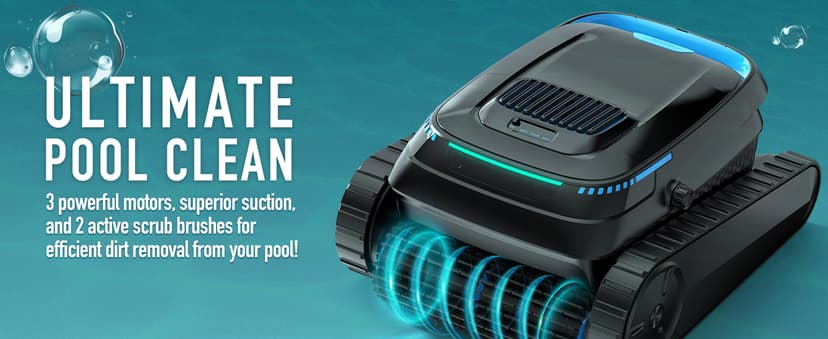 (2026 Upgraded) Robotic Pool Cleaner, Cordless Pool Vacuum for Inground & Above Ground Pools, 120-Min Battery Life, 5000 GPH Suction, Cleans Floor/Wall/Waterline, for Up to 1800 Sq.Ft Pool,Deep Black.