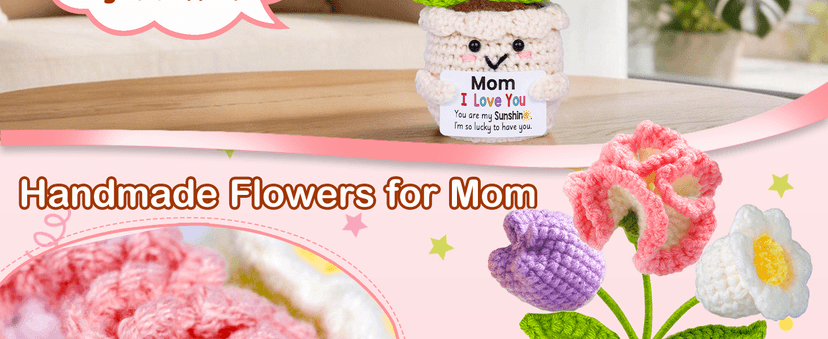 Gifts for Mom from Daughter Son, Mom Birthday Gifts, Gift for Moms Mother in Law Step Mama Mommy, Mother's Day Birthday I Love You Present for Moms, Cute Handmade Crochet Positive 3 Flowers Doll B0GCD9J6NC