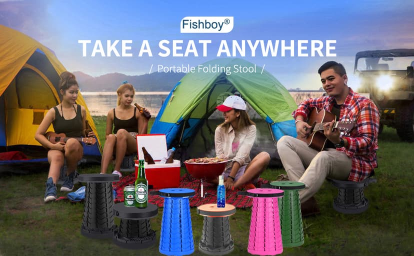 Fishboy Upgraded Collapsible Stool, 400lbs Max Weight, Lightweight But Sturdy, Portable Retractable Folding Telescoping Foldable Camping Stool for Adults Outdoor Fishing Hiking BBQ
