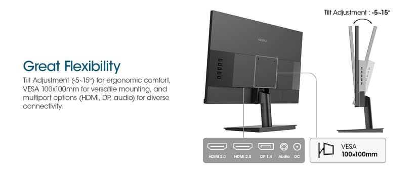 KOORUI 27 Inch QHD (2560x1440) IPS HDR Ultra-Thin Computer Gaming Monitor, 120Hz Refresh Rate, DCI-P3 95%, FreeSync & G-Sync, 1ms MPRT, VESA 100x100mm, Tilt Adjustable for Game and Work, E2721H