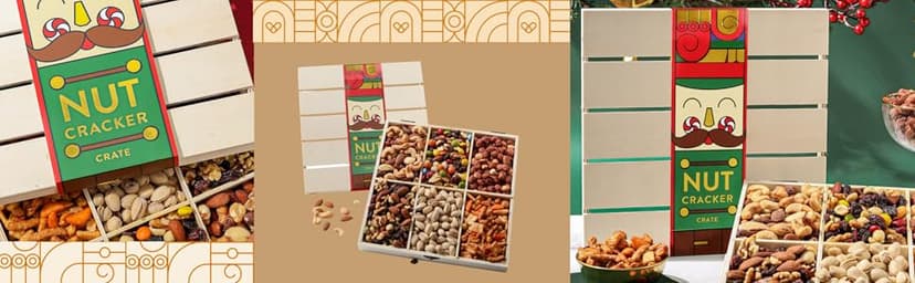 Christmas Gift Basket, Holiday Gourmet Treats- Variety Snack Crate- Candy Tray Food Assortment Idea- For Women, Men, Family 4 Section- Bonnie and Pop