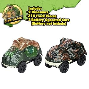 Dinosaur Toys,Create A Dinosaur World Road Race,Flexible Track Playset and 2 pcs Cool Dinosaur car for 3 4 5 6 Year & Up Old boy Girls Best Gift