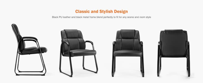 Sweetcrispy Waiting Room Guest Chair, Stationary Office Reception Chairs No Wheel, Comfy Padded Arms and Seld Base, for Conference Room Lobby Home Computer Desk Bedroom Elderly, Deep Black