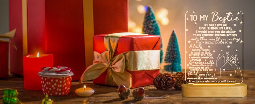 to My Bestie Gifts,3D Illusion Lamp I Love You Friends Night Light for Best Friend Sister Boys & Girls Women BFF Birthday Holiday, Soft Warm White Colors LED Wooden Table Lamp