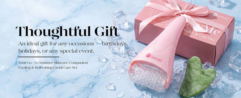 BAIMEI IcyMe Ice Roller for Face and Gua Sha Facial Tool Set, Ice Face Roller Reduces Puffiness Relieves Migraines Skin Care Tools, Self Care Gift for Women - Pink