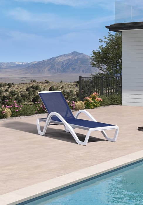 PURPLE LEAF Patio Chaise Lounge Chair Set of 3 Outside Aluminum Plastic Stackable Tanning Chairs with Armrests and Side Table for Pool Sunbathing Beach Deck Outdoor Lounger, Navy Blue