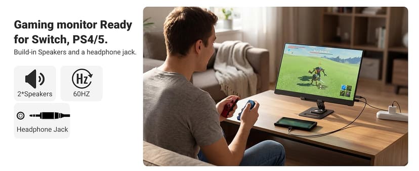 Ingnok Portable Monitor, Ultra Slim 15.6 Inch FHD IPS Laptop Screen Extender with Adjustable Stand, USB C Compatible, Ideal for Travel and Office